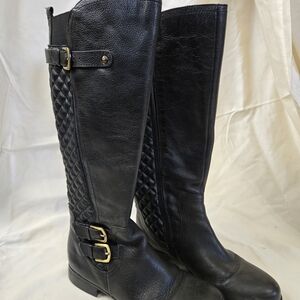 Naturalizer black leather knee-high boots w/ quilted pattern and buckle details.